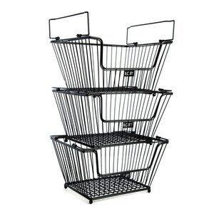 3 Stackable Black Metal Storage Wire Baskets